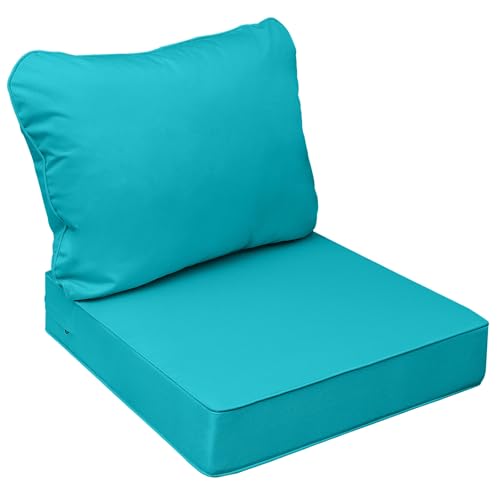 Image of AAAAAcessories Outdoor Seat Cushions for Chairs, Fade-Resistant, Waterproof Patio Furniture Replacement Cushions, 22 inch x 24 inch x 5 inch + 22 inch x 19 inch, Turquoise Blue