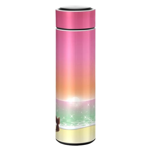 SoreSore 水筒 500ml レディース 保温保冷 8時間 黒猫 猫柄 ねこ 海 砂浜 太陽 雲 赤 おもしろ マグボトル 0.5L メンズ ステンレス 直飲み 真空断熱 大容量 おしゃれ スポーツドリンクボトル 魔法瓶 スリム 洗いやすい 軽量 持