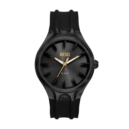 Image of Diesel Silicone Analog Black Dial Men's Watch-Dz2217, Band Color:Black