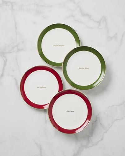 Image of kate spade new york Evergreen Rim Accent Plates, Service For 4, Christmas Dishes, Dinnerware Set, Holiday