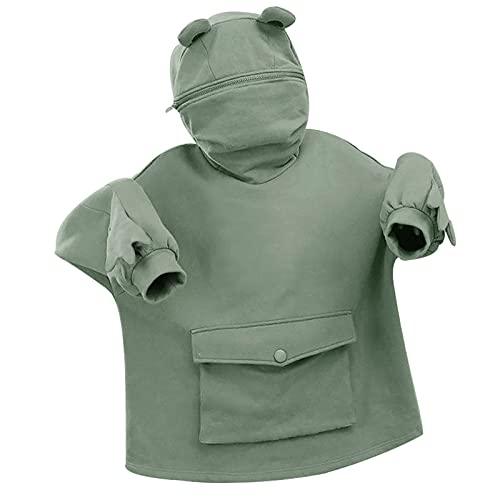 Sudaderas para mujer, sudaderas con capucha para mujer, lindas historietas con diseño de rana de dibujos animados, para adolescentes, niñas, suéter con capucha para mujer, blusas verdes Cover