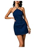 Floerns Women's Y2k Denim Dress Sleeveless Halter Neck Open Back Going Out Mini Dresses Medium Wash Large