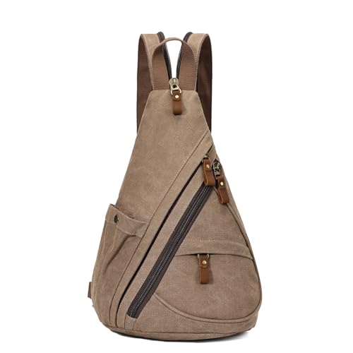 KL928 Canvas Sling Bag - Small Crossbody Backpack Shoulder Casual Daypack Rucksack for Men Women(Large Version) Canvas-brown