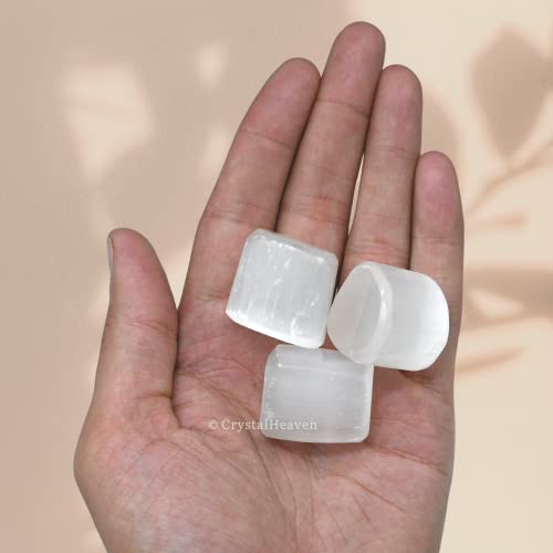 Image of Certified Selenite Crystal Healing Tumbled Stone, Natural Polished Crystals for DIY Crafts, Manifestation, Meditation, Pooja Feng Shui and Reiki Healing (30 Grams)