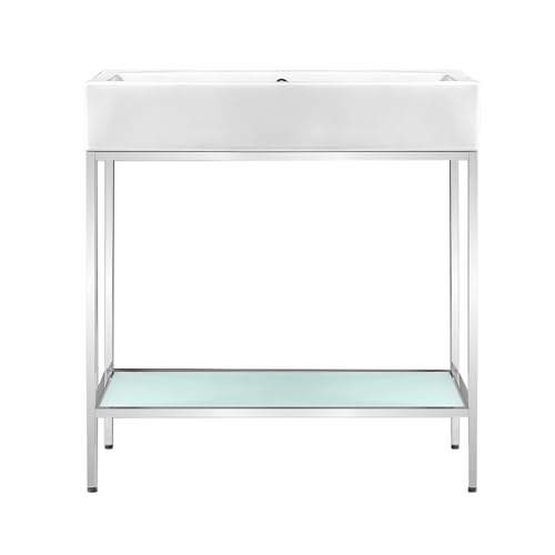 Image of Swiss Madison Pierre 32 inch Open Shelf Chrome Frame Freestanding Bathroom Vanity with Sink Top