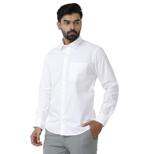 Image of UATHAYAM Double Delight Cotton Full Sleeve Solid Trending White Formal Shirt for Men Pack of 2