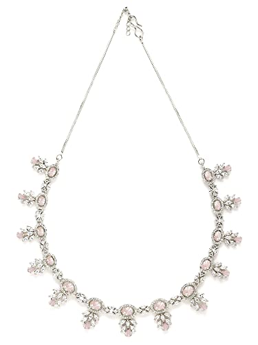Image of Karatcart Silver Toned American Diamond Studded Jewellery Set for Women