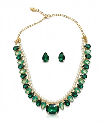 Image of Mansiyaorange Statement AD CZ American Diamond Cubic Zerconia Pearl Necklace Set | Gold Plated Chunky Fashion Jewelry for Women & Girls