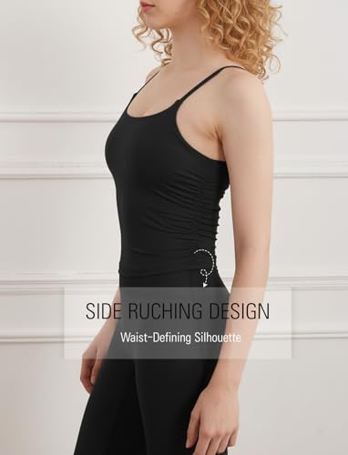 Womens Longline Sports Bra Spaghetti Straps Scoop Neck Workout Crop Tank Top Cami with Built in Bra3