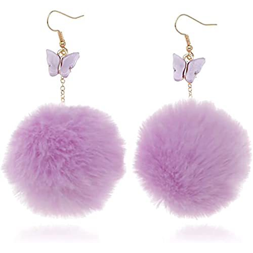 Ranuw papillons pompon pendentif boucles d'oreilles boucles d'oreilles coloré pompon boucles d'oreilles adapté pour fille Cover