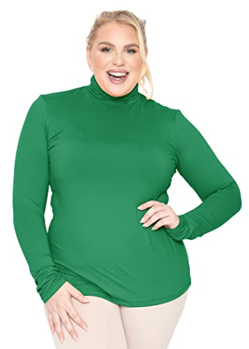 Women's Plus Size Long Sleeve Turtleneck Kelly Green 2X
