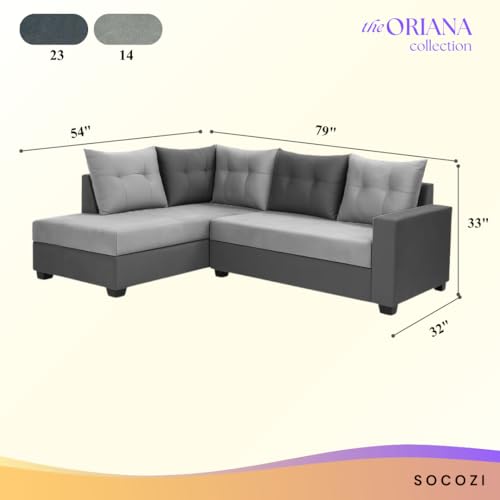 Image of SOCOZI Oriana 4 Seater LHS L Shape Sofa Set | Soft Velvet Suede Fabric | Modern Design | Plush Comfort Cushions for Living Room (Light Grey-Dark Grey)