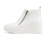 Soda Taylor Slip on Hidden Wedge Booties Fashion Sneaker Shoes Side Zipper (White Pu, 8)