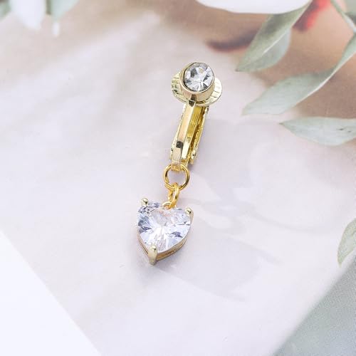 قرط بطن مزيف بمشبك للنساء من كريستينا، ثقب بطن مزيف بدون ثقب، ستانلس ستيل ذهبي، زركونيا مكعب