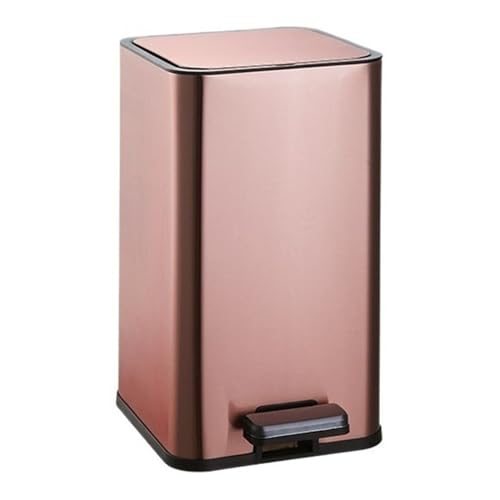 CAFIEDR Cubo de Basura para Interiores de Acero Inoxidable con Tapa, Cubo de Basura Cuadrado con Pedal, Cubo de Basura con Cierre Suave y Forro extraíble para Sala de e(Talla única en Oro Rosa)