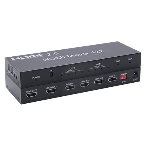 AUBEST Video Switcher, Quad In Two Out Matrix HD Resolution 4K60HZ Output 4X2 Matrix Switching Splitter 4x2