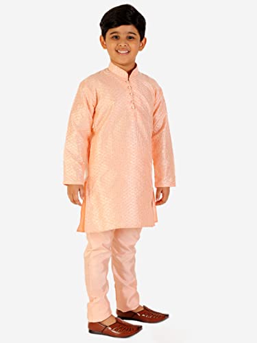 Image of Pro-Ethic Style Developer Boys Silk Solid Kurta Pajama Set | | Self Design | Mandarin Collar | Traditional Ethnic Wear (S-161)