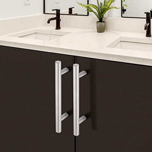 Image of Probrico Drawer Pulls, Kitchen Cabinet Handles Stainless Steel Satin Nickel Furniture Dresser Hardware,7-5 /9 Inch Total Length Euro T Bar, 30 Pack - Hole Center 5 Inch(128mm), Brushed Nickel