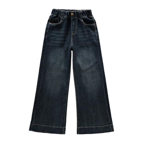 Girls Wide Leg Jeans Elastic Waist Straight Leg Baggy Trousers Fall 𝗩intage Streetwear Solid Denim Pants