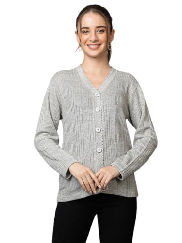 Image of Wear lusso Women's Woolen V-Neck Buttoned Full Sleeve Cardigan Self Design Soft Wool Fabric Winter Wear Pure Wool Sweater with Pockets Stylish Outdoor and Office Wear Girls