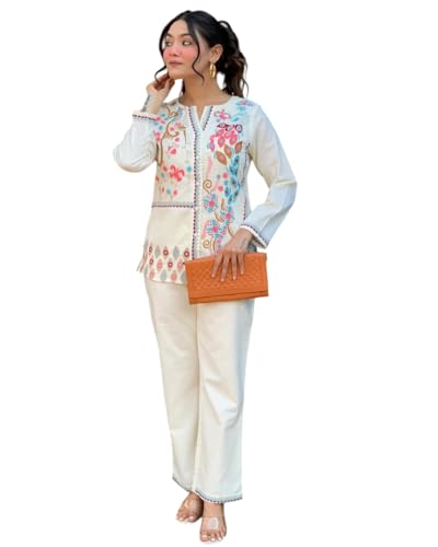 Image of SOFIYA'S TREND Women's Cotton Embroidery Straight Kurti with Pant Set