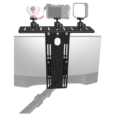 Borenbuir DSLR Monitor Top Shelf with 3 Ballhead for VESA Arm, Camera Mount Clamp for Light, Webcam, Microphones, Height Adjustable, for Live Stream, Video Conferencing, YouTube, TikTok Cover