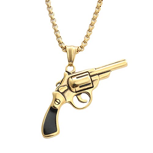 Modèle Revolver Pistolet Long Hommes Colliers Pendentifs Punk Hip Hop pour Garçon Mâle Titane Acier Rock Party Bijoux Créativité Cadeau