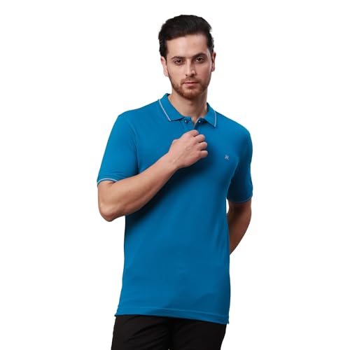 Image of Raymond Contemporary Fit Pure Cotton Solid Pattern Polo Neck Casual T-Shirt