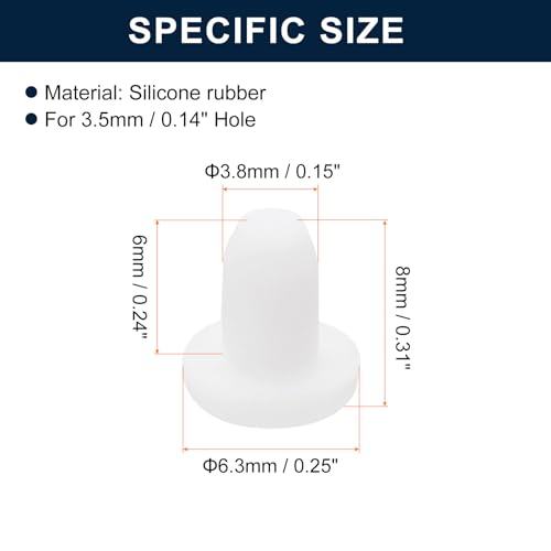 Image of uxcell 16 Pieces White Rubber Stopper, 3.8mm Plug Holes for 3.5mm /0.14 inch Hole