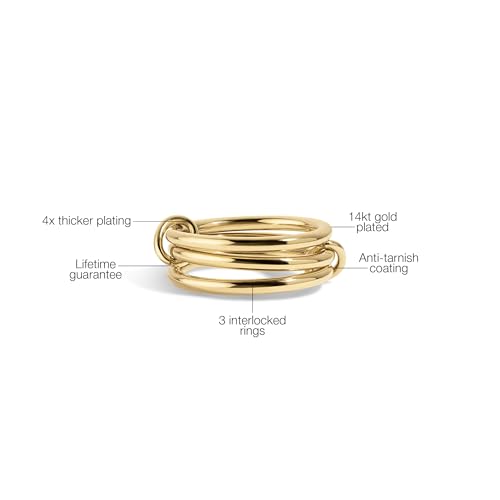 Electric Picks Sabrina Three Band Ring–14k Gold Plated Yellow Stainless Steel Featuring 3 Interlocked Rings with Sleek Finish3