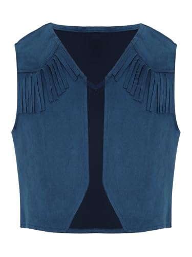 Jelory Kids Boys Western Cowboy Vest Suede Leather Fringed Hem Open Front Waistcoat for Halloween Cospaly Party