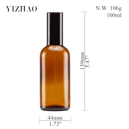 YIZHAO Amber Glass Spray Bottles 4oz, with Small Fine Mist Spray, Metal Cap, Refillable for Essential Oil,Travel,Cleaning,Perfume,Aromatherapy,Makeup – 9 Pcs2