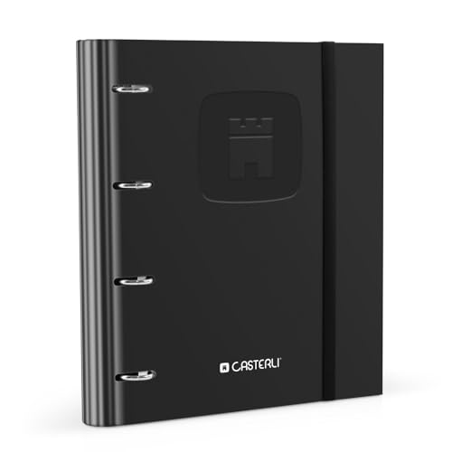 Casterli 72990 Classeur 4 anneaux prédécoupé Couleur Basic, Couverture doublée mate, dimensions 320 x 275 x 40 mm, couleurs assorties, anneaux de 40 mm (noir)