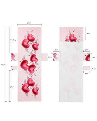 Valentines Day Beach Lounge Chair Towel Cover, Soft Chaise Lounge Towel with Side Pockets Patio Pool Chairs Cover for Beach/Pool Sunbathing 29x85 Red Pink Love Heart