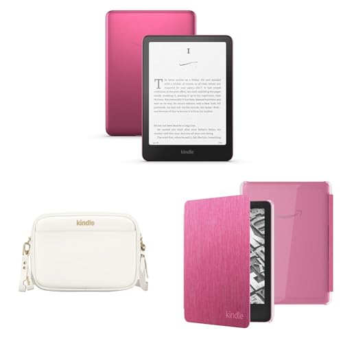 Amazon Kindle Paperwhite Bundle: Includes, Amazon Kindle Paperwhite Signature Edition 32GB | Metallic Raspberry, Sling Bag | Dune, Clear Back Case | Raspberry