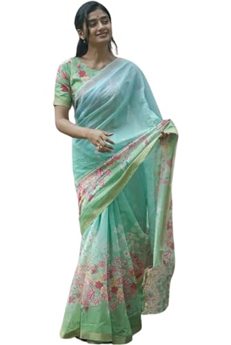 Image of C J Enterprise Women Banarasi Kanjivaram Style Linen Saree