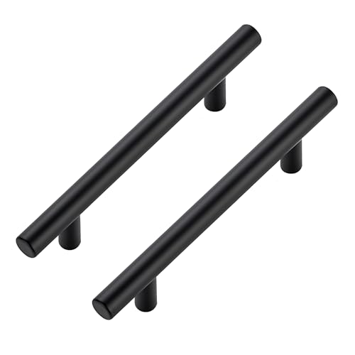 JOY DECOR 3 Pack Cabinet Handles Black Cabinet Pulls 4 in Hole Center Kitchen Hardware Stainless Steel T Bar Handles for Dresser Drawers