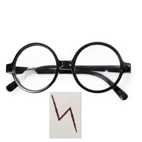 VIGUEUR Round Wizard Glasses and Lightning Bolt Tattoos Wizard Costume Plastic Glasses For Dress Up