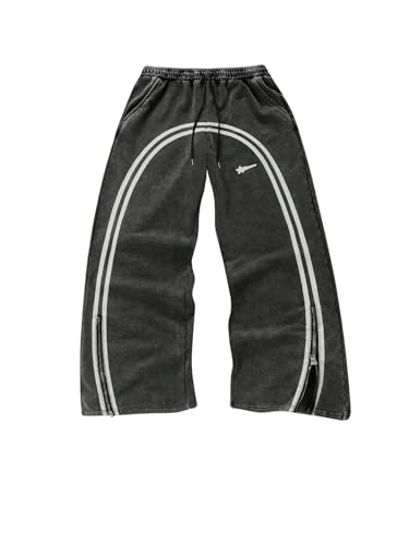 SOLY HUX Men's Side Striped Sweatpants Drawstring Waist Zipper Baggy Wide Leg Pants Streetwear