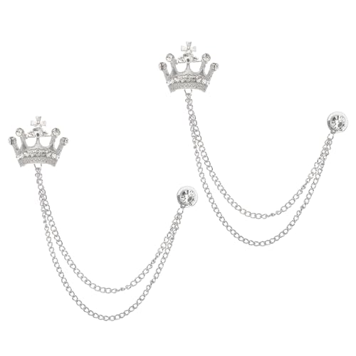 Image of PATIKIL Crown Hanging Chain Brooch Pins, Rhinestone Suit Pins Fashion Crystal Lapel Pins