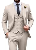 Men's Formal Wedding Suit Slim Fit 3 Piece Tuxedo Suits Double Breasted Suit Men Lightweight Blazer Vest Pants Set Light Champagne Medium
