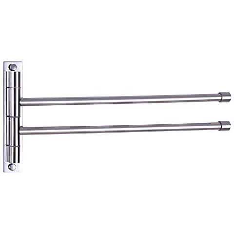 BEIGEEWY SUS304 Stainless Steel Bathroom Swing Arm Towel Bars 2-Arm Wall Mount Swing Out Towel Shelf, Polished Finish Cover