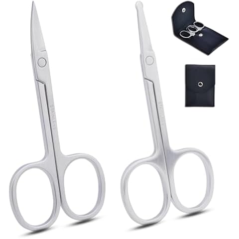 HANTEKAS Facial Hair Small Grooming Scissors For Men Women -Eyebrow, Nose Hair, Mustache, Beard, Eyelashes, Ear Trimming Scissors Kit -Curved and Rounded Safety Tip Scisosrs Clippers For Hair Cutting Cover