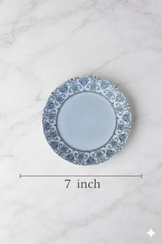 Image of Melamine Quarter Plates | Round Half Plate | Microwave Safe | Break Resistant | Plates for Snacks, Lunch, Dinner | Plates for home, Office, Restaurant | Set of 6 | 7 Inch's (BLUE DIAMOND)