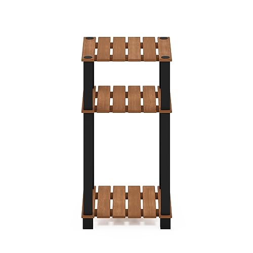 Furinno Pangkor 3-Tier Turn-N-Tube Indoor Outdoor Plant Shelf Wood Side Table with Square Poles, Natural/Black - image 5