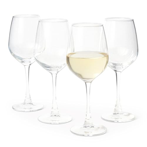 Amazon Basics Stemmed White Wine Glasses, 12 oz., Dishwasher-Safe, 4-Piece Set