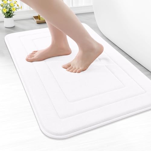 Arotive Memory Foam Bathroom Rug Mat 24x16, Ultra Soft and Absorbent Bath Mat, Machine Wash Dry, Comfortable Bath Rug Carpet for Bathroom Floor, Tub and Shower, White