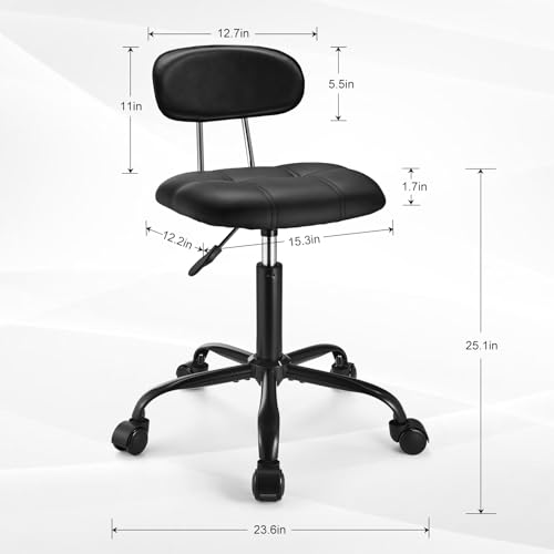 Image of Square Rolling Stool with Backrest Height Adjustable Chair Swivel Drafting Chair Stool Chair with Wheels Stable Base Foot Black