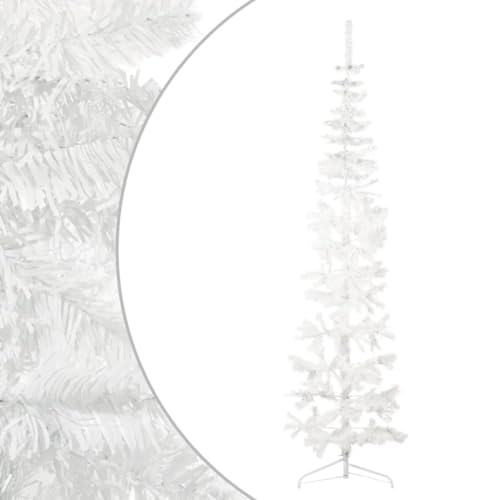 vidaXL Slim Artificial Half Christmas Tree with Stand Holiday Ornament Christmas Decoration Slim Xmas Tree Holiday Decoration White, 210 x 56 cm
