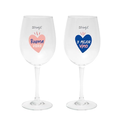 Mr. Wonderful - Set de 2 copas de vino - Buena vibra y mejor vino - Copas de vino personalizadas - Capacidad 475 ml